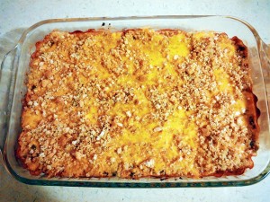 Pork and Brown Rice Casserole out of the oven